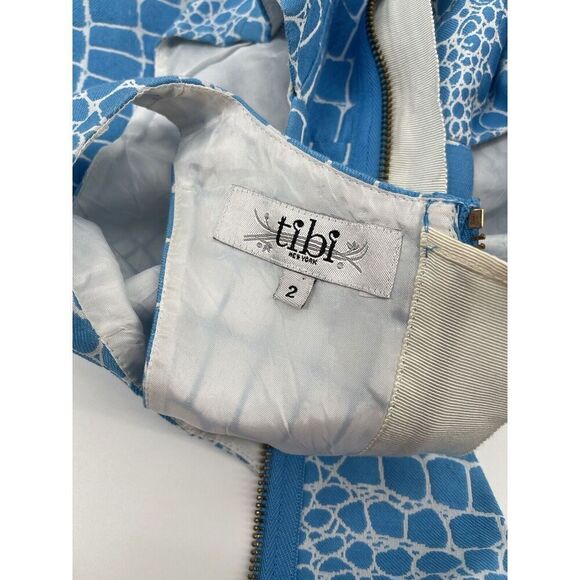 Tibi Mini Shift Racerback Dress Blue White Crocodile Print Women’s Size 2 - Picture 7 of 8